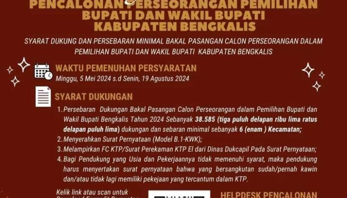 Pilkada 2024, Ini Syarat Calon Bupati/Wakil Bupati Independen di Bengkalis